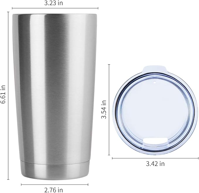 DOMICARE 20oz Stainless Steel Tumbler Bulk with Lid, Double Wall Vacuum Insulated Travel Mug, Powder Coated Coffee Cup, Stainless Steel, 12 Pack