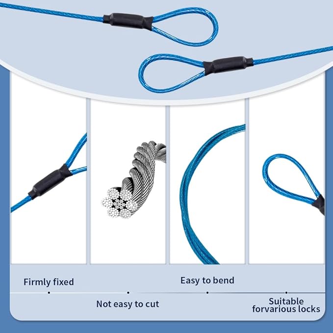 3.3mm Steel Wire Rope Outdoor Travel Security Cable Lock,Braided Steel Coated Safety Cable Luggage Lock,Safety Cable Wire Rope Chain Lock Double Loop Lightweight (Blue, 12in/10Pcs)