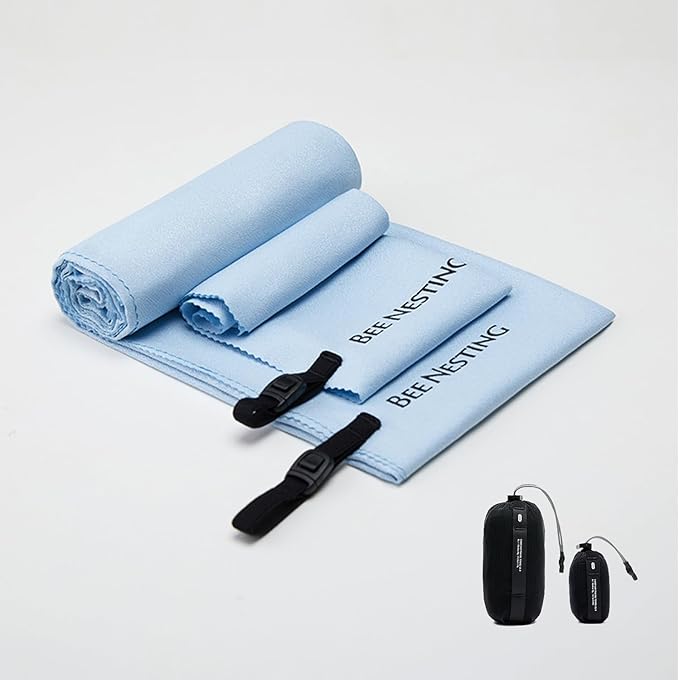 Ultralight Quick Dry Towels in XLarge & Small Sizes with Compact Packable Pocket Microfiber Towel for Backpacking Travel Beach Hiking Swimming Sports & Yoga (Blue 2 Set)