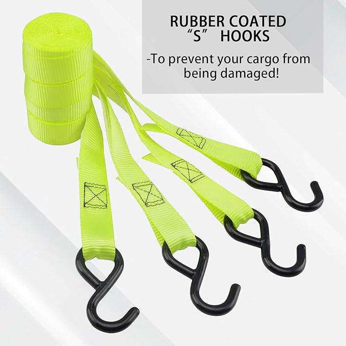 XSTRAP STANDARD Ratchet Tie Down Straps 4 Pk 10 Ft- 300 Lbs Load Cap- 900 Lbs Break Strength-Cargo Straps for UTV, ATV, Pickup,Truck, Moving Appliances, Lawn Equipment, Yellow
