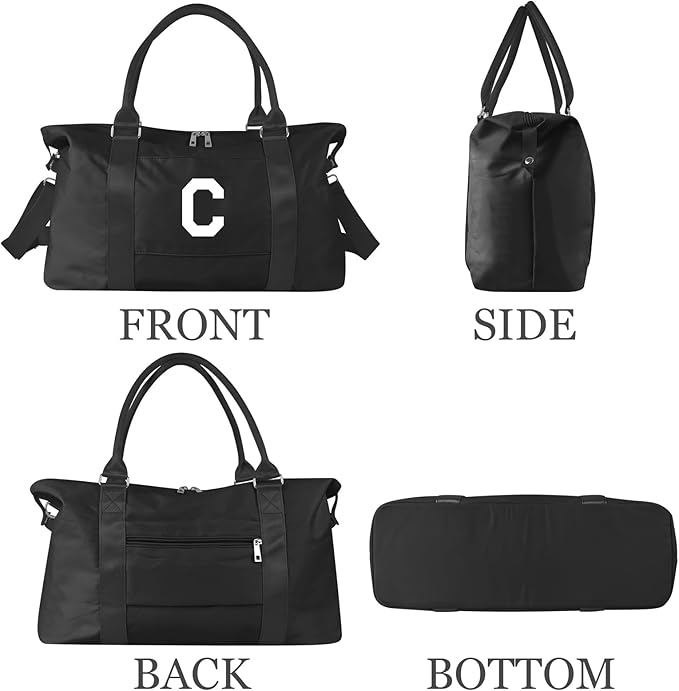 Initial Travel Duffel Bag Sports Gym Bag for Boys Teen Birthday Gifts,Black Personalized Weekender Bag Carry On Tote Bags for Men,Waterproof Overnight Luggage Bag Airplane Travel Essentials(Letter C)