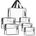 6Pcs Crystal Clear PVC Travel Toiletry Bag Kit for Women Men, Waterproof Vinyl Packing Organizer Storage Bags with Zipper Handle Straps, Cosmetic Pouch Carry on Airport Airline Compliant Bag Handbag