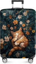 ANNA QUEEN Peaceful Cat Luggage Cover, Sleeping Cat with Floral Design, Stretchable, Washable Travel Sleeve for 20-22 Inch Luggage