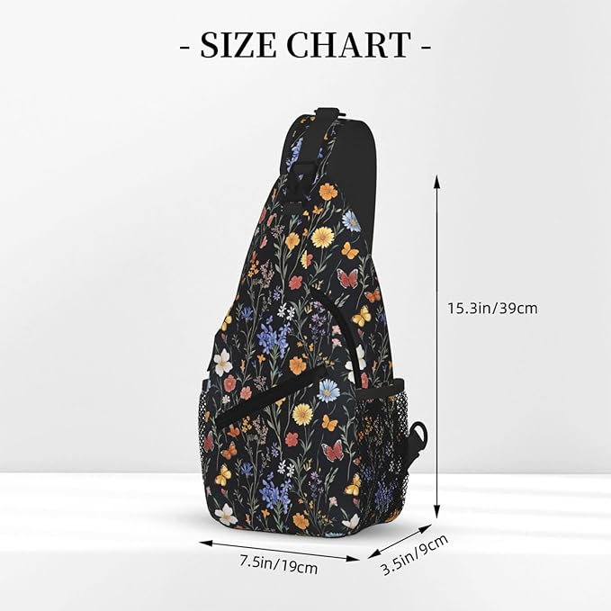 SUPLUCHOM Sling Bag Vintage Botanical Flower Wildflower Hiking Daypack Crossbody Shoulder Backpack Travel Chest Pack for Men Women