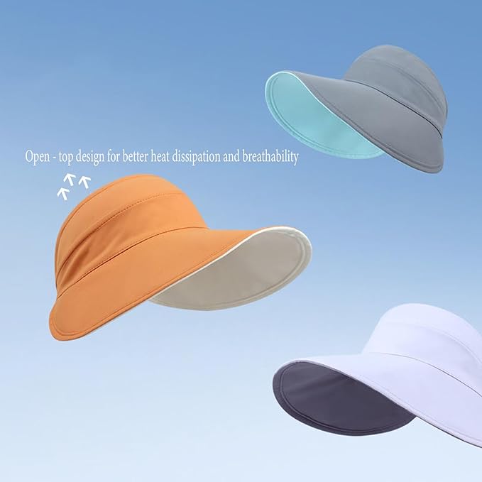 Sun Hats for Womens Wide Brim UV Protection Fishing Hats Packable Reversible Hollow Top Hat with Ponytail Beach Travel Hats