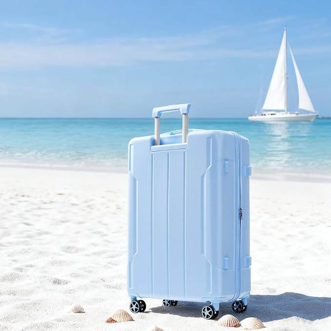 Merax 28 Inch Checked Luggage, Lightweight & Expandable Hardshell ABS Suitcase with Spinner Wheels, TSA Lock, Corner Guards (Sky Blue)