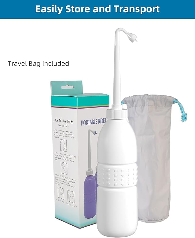 Hibbent Portable Bidet for Travel, Handheld Travel Bidet for Personal Hygiene Care, Personal Cleansing Use, Extended Nozzle, 21.8oz(620ml) , White