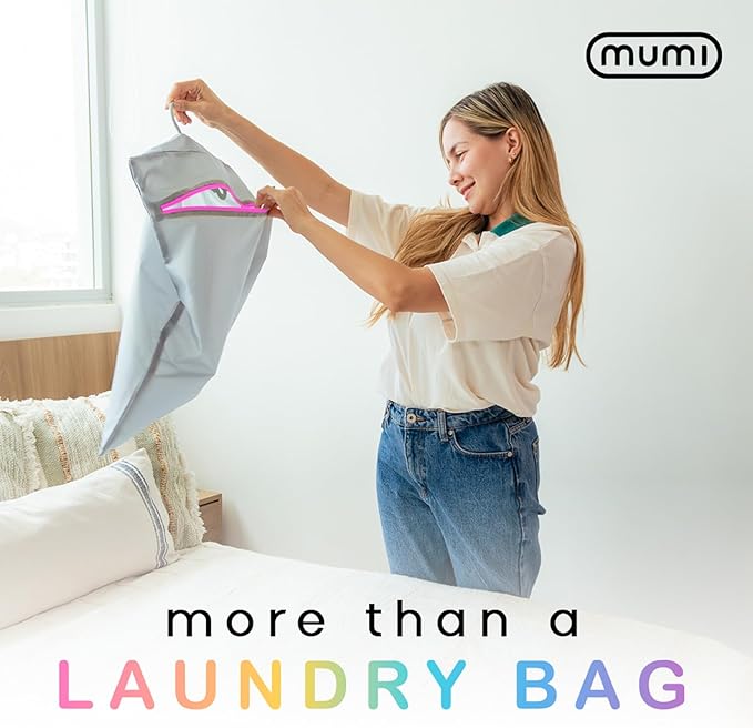 MUMI Travel Laundry Bag – Moisture & Smell-Proof Wash Bag with Folding Hanger & Outer Pouch | Large Washable Bags for Suitcase, Gym & Packing | Clothes Organizer for Trips & Storage - Aqua