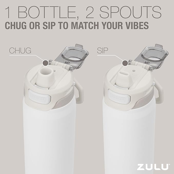 ZULU Powerfill Pro 32oz Stainless Steel Water Bottle with Quick Fill Lid, Triple Walled Vacuum Insulated Metal, Leak Proof Locking Lid, Sip and Chug, Reusable BPA Free, White