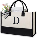 TOPDesign Embroidery Initial Canvas Tote Bag, Personalized Present Bag, Suitable for Wedding, Birthday, Beach, Holiday, is a Great Gift for Women, Mom, Teachers, Friends, Bridesmaids (Letter D)