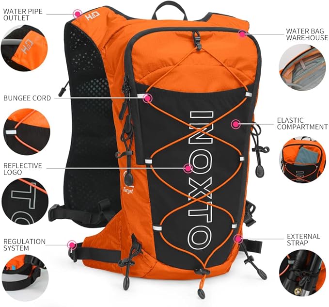 INOXTO Hydration Pack Backpack ，Water Backpack with 2L Leakproof Water Bladder, Running Hydration Vest for Man, Daypack for Cycling Motocross Climbing Trail Running