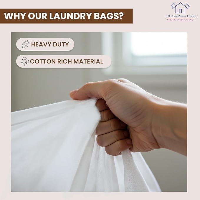 LFH Home Cotton Canvas Large Laundry Bag with Handle, Heavy Duty Drawstring Closure Washable Laundry Bags, School Travel, Home, Hotel, College Dorm, Organizer Sack, Toy Clothes 28x36 (Pack of 6)-White
