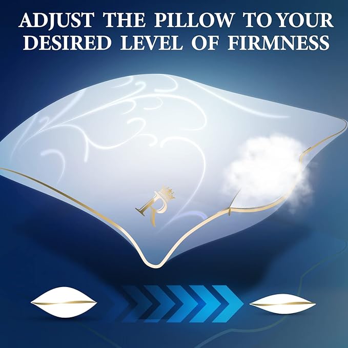 Royal Therapy Pillows Queen Size Set of 2 - Pillows, Side Sleeper Pillow - Adjustable Alternative Down Pillow, Bed Pillows, Sophisticated Design & Gold Piping