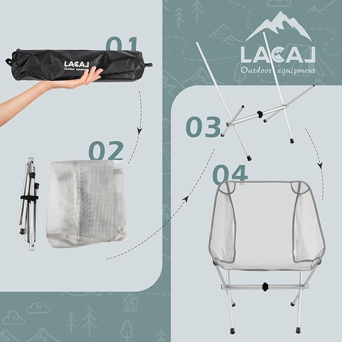 Ultra-Light Folding Camping Chair, All-Aluminum Frame, Surper Breathable Fabric, Easy to Carry, Compact Storage Size (1, Grey)