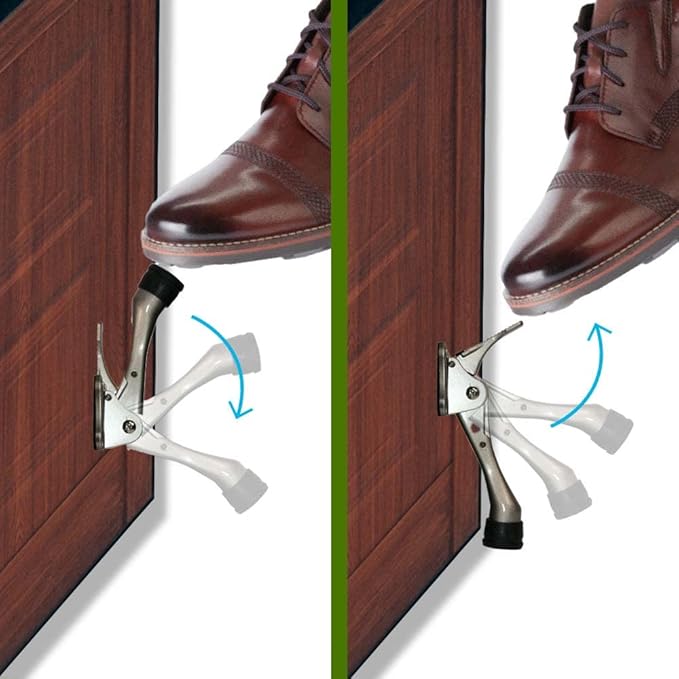 One Touch Kickdown Door Stopper, Door Holder, Heavy Duty Door Stops, Bottom of Door, Height-Adjustable Rubber Tips by HASHI (Antique Bronze 4 inch x 2pack)