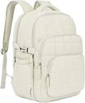 CLUCI 17.3 Inch Laptop Backpack for Women, Anti Theft Travel Backpack, Puffer Quilted Work Backpack, Water Resistant College Bookbag, Carry on backpack with RFID (Beige)