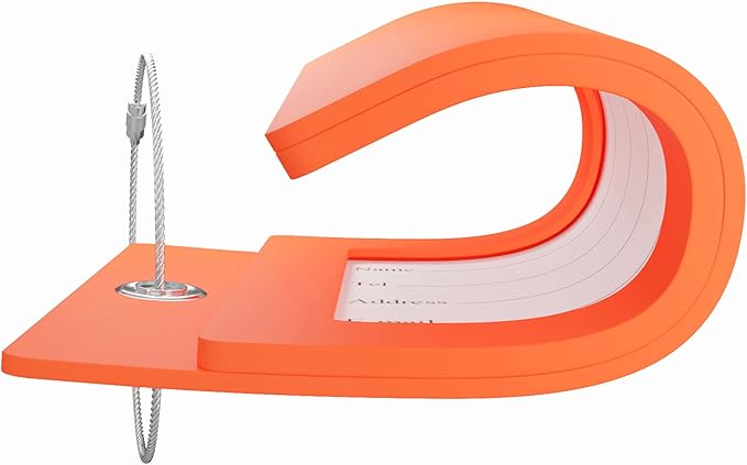 Gostwo 2 Pack Luggage Tags for Suitcases, 26 Initial Letter Travel Luggage Baggage Identification Labels ID Tag Fully Bendable Tags with Stainless Steel Loop (Orange) (Letter E)