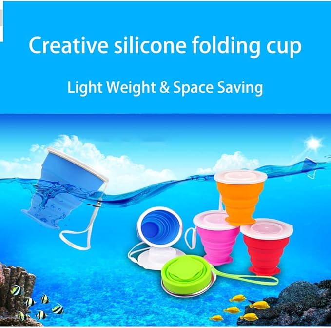 Collapsible Cup - Silicone FoldableCup-Expandable Folding Drinking Cups -Reusable Portable Mugs-Cup For Travel, Camping, Hiking, Survival, Car, Picnic, Beach, Holiday Vacation, Outdoor Sports Blue