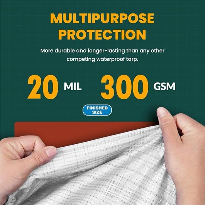 Large Waterproof Tarp - Heavy Duty 20 Mil Thick Poly Tarpaulin Ideal for Canopy Tents, Boats, RV or Pool Covers - Multipurpose Protective Tarps with Grommets for Indoor, Outdoor Use | 12' x 16' 2 Pack