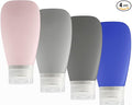 Travel Bottles for Toiletries, TSA Approved 3oz Leak Proof Silicone Refillable Squeeze Travel Size Containers BPA Free for Cleansers, Lotions, Shampoo 4pk color (P,G,Blk,Blue)