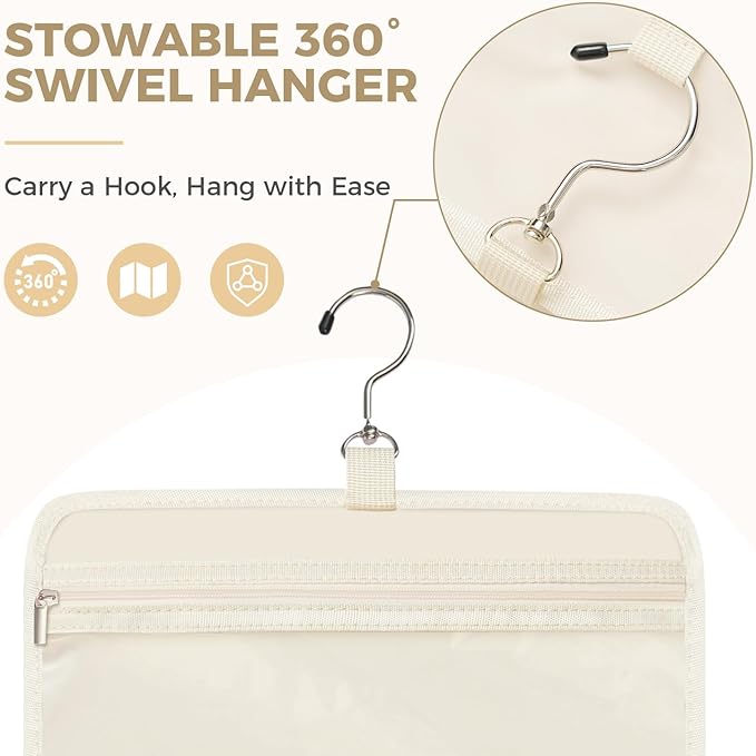 Toiletry Bag For women,Portable Hanging Organizer,4 Leakproof Compartment for full-sized Conditioner, Brushes Set, Makeup Accessories,Visible and easy to access.M-beige