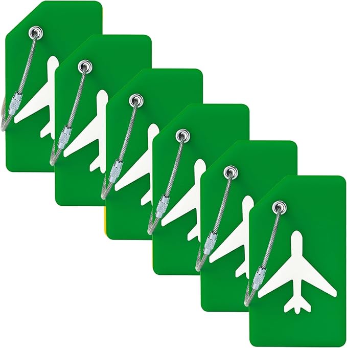6 Pack Silicone Luggage Tag for Suitcases with Stainless Loop, Privacy Protection Travel Bag Tags Perfect to Quickly Spot Baggage Handbag (Forest Green)