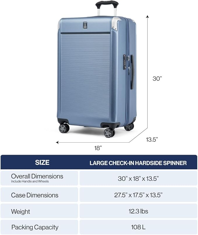Travelpro Platinum Elite Hardside Expandable Checked Luggage, 8 Wheel Spinner, TSA Lock, Hard Shell Polycarbonate Suitcase, Shadow Black, Checked Large 28-Inch