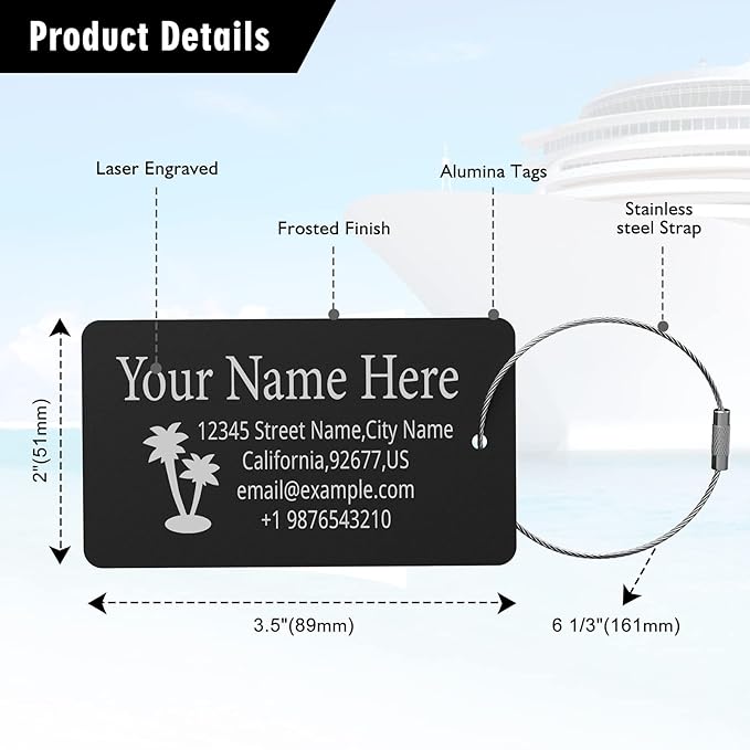 Luggage Tags for Suitcase - Personalized Engraved Metal Tag for Cruise Travel - Custom Name Tags Suitable for Bags and Backpacks(Orange)
