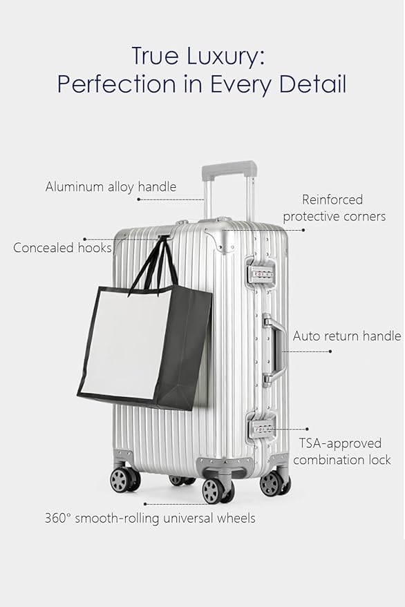 HotWay 20 Inch All Aluminum Carry On Luggage with Wheels, Hard Shell Zipperless Suitcase with TSA Locks, Silver Travel Luggage (22x14x9 Airline Approved)