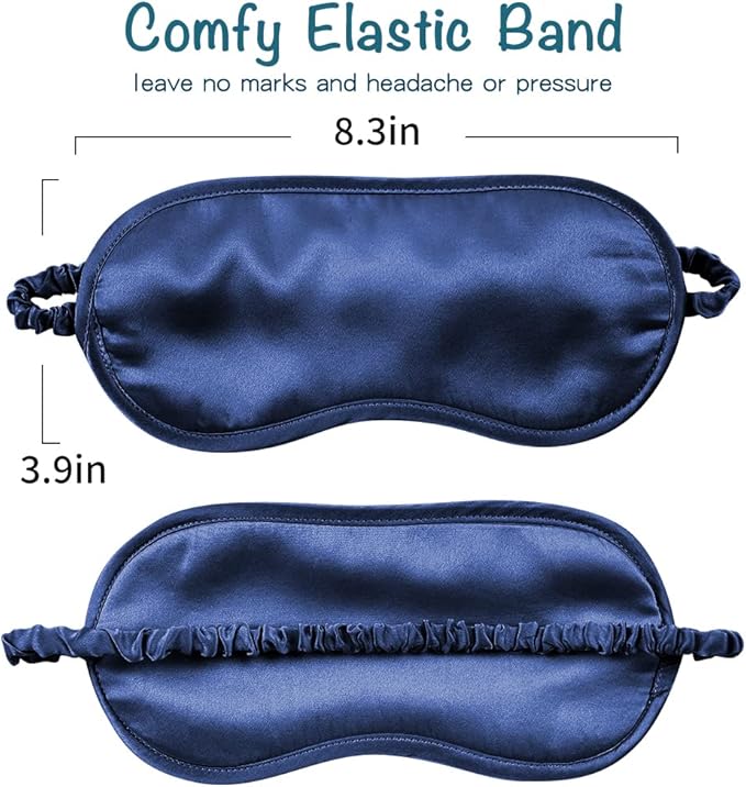 LULUSILK Mulberry Silk Sleep Eye Mask Blindfold with Elastic Strap Headband, Soft Eye Cover Eyeshade for Night Sleeping, Travel, Nap (Navy Blue)