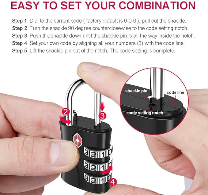 ZHEGE Luggage Lock for Train 4 Pack, 1 Cable (30 Inch), TSA Approved Travel Cable Lock for Backpack, Suitcase, School Gym Locker (4 Pack, Black)