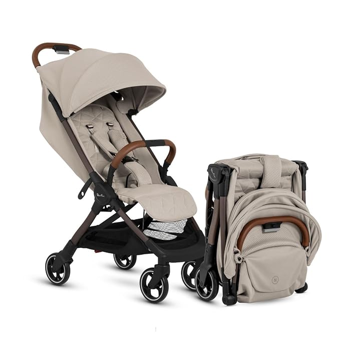 Silver Cross Clic Compact Stroller – Lightweight Travel Stroller for Newborn to Toddler (Birth to 55 lbs), One-Hand Fold, Lie-Flat Seat, Airplane Cabin Approved, UPF50+ Canopy (Latte)