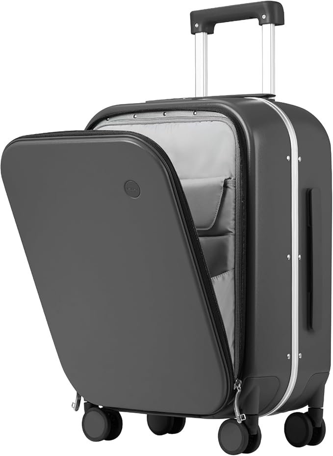 mixi Luggage Suitcase with Spinner Wheels, 24'' Checked Travel Luggage Aluminum Frame PC Hardside with TSA Lock & Cover - Rock Gray