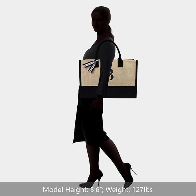 TOPDesign Initial Jute/Canvas Tote Bag, Personalized Present Bag, Suitable for Wedding, Birthday, Beach, Holiday, is a Great Gift for Women, Mom, Teachers, Friends, Bridesmaids (Letter B)