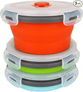 Ecomorning 3Piece Round Collapsible Lunch Container Silicone Food Storage Containers Collapsible Camping Bowl with Airtight Silicone Lids, Microwave, & Freezer Safe, 350ML