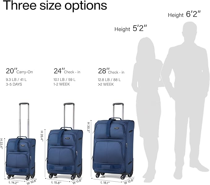 Hanke 20 Inch Softside Expandable Carry On Luggage with Spinner Wheels, Rolling Suitcase Travel Luggage with TSA Approved Luggage,Blue