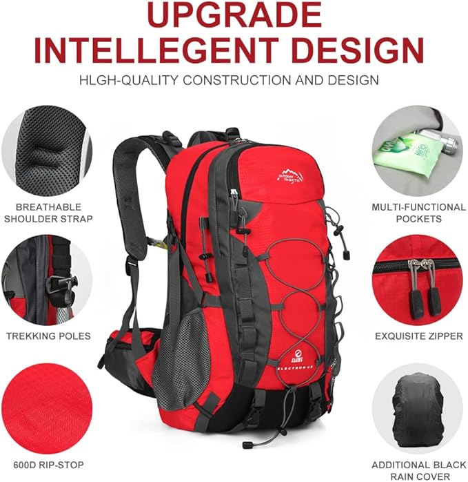 INOXTO lightweight Hiking Backpack 35L/40L Hiking Daypack with Waterproof Rain Cover for Travel Camping Outdoor Men and Women