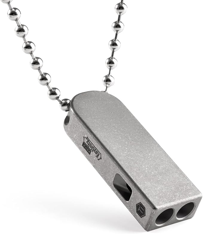 KeyUnity Titanium Emergency Whistle with Metal Lanyard, 120dB+, One-Piece Outdoor Survival Whistle, Ultra-Light, Rustproof