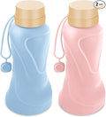 Collapsible Water Bottles 2 Pack,Leak Proof,Reuseable BPA Free Silicone Foldable Water Bottles,Durable Lightweight for Travel Gym Camping Hiking,Compact Size Portable Sports Water Bottle (Pink&Blue)