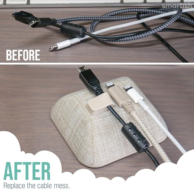 Smartish® Magnetic Cord Holder - Cable Wrangler Organizer with Magnet Clips for Charger Management on Desktop, Nightstand, or Side Table for All Cables, USB-C, Lightning Cables - Lightly Toasted Beige