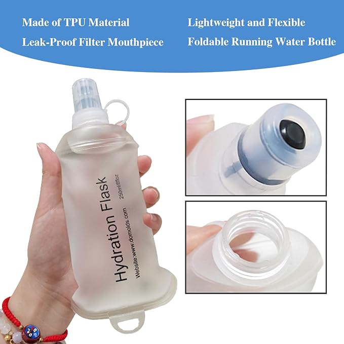 CLINTT 500ml Soft Flask, Foldable Running Water Bottle, TPU Folding Soft Water Flask, BPA-Free Collapsible Flask for Hydration Pack Running Vest, Cycling, Climbing, Hiking - 2Pcs, Blue