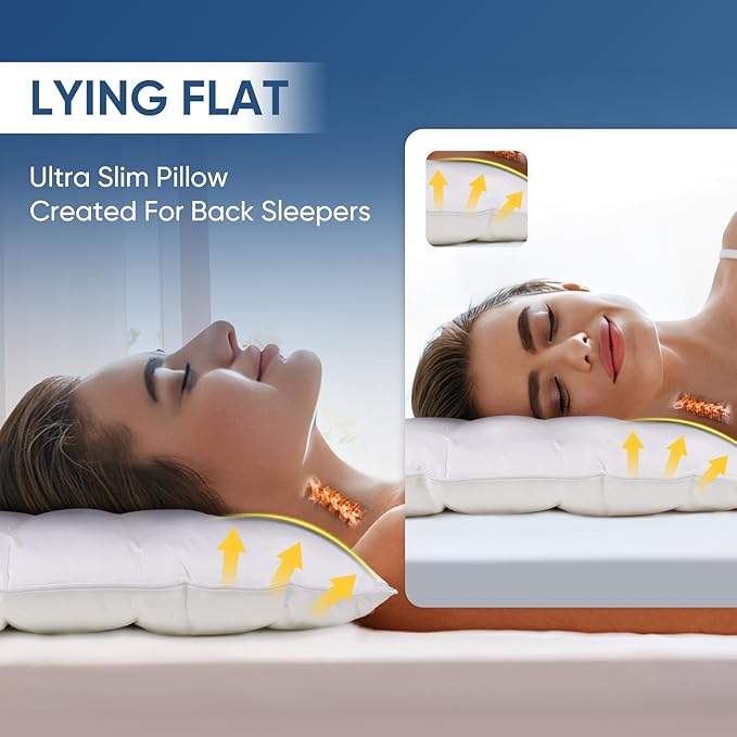 MINUPWELL Ultra Flat Pillows for Sleeping Thin, 7D High Support 2.5 inch Height Ultra Thin Pillows,Slim Bed Pillows for Stomach Sleeper,Queen Size -18x30 in