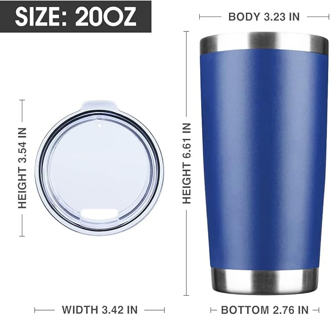 20oz Tumbler Stainless Steel Vacuum Insulated Mug with Lid, Double Wall Travel Mug, Durable Powder Coated Coffee Cup, Suitable for Ice Drinks and Hot Beverage (New Blue 6 pack)