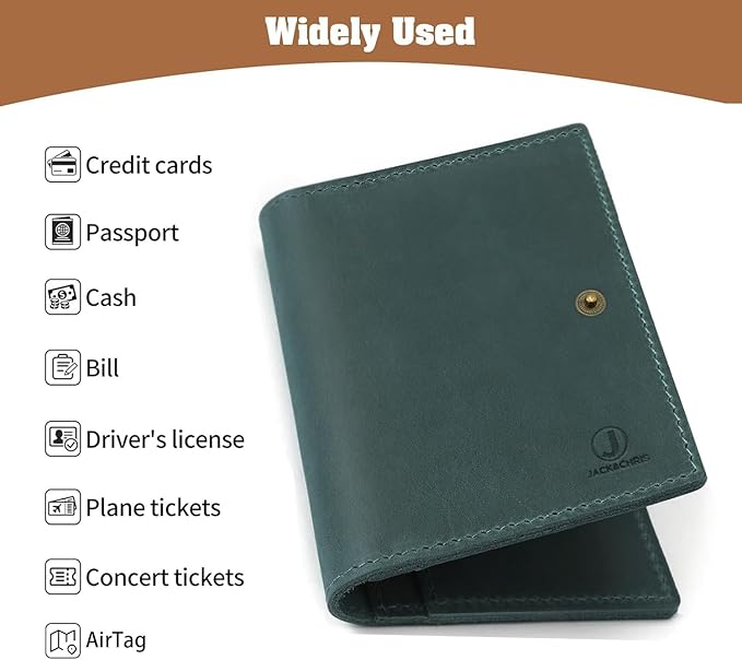 Jack&Chris Genuine Leather Passport Holder For Travel, RFID Blocking Handmade Passport Holder with Card Case Organized & Safe, Quality Travel Essentials for Women and Men for Gifting, Blue