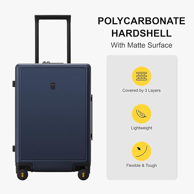 LEVEL8 Elegance Checked Luggage, 24 Inch Hardside Suitcase, Lightweight Matte Hardshell with Tsa Lock, Large Suitcases with Spinner Wheels, Navy Blue
