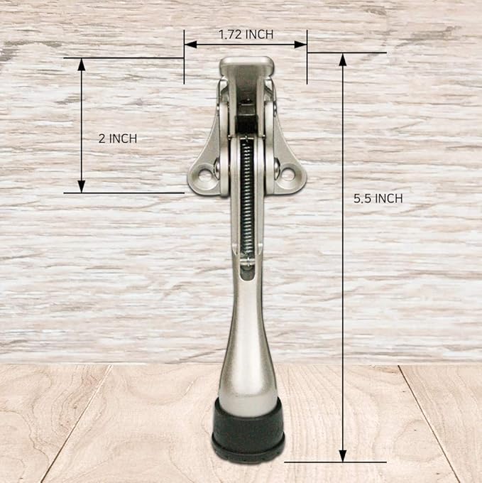 Door Stopper, One-Touch semi-Automatic Metal Door Stopper, with Non-Slip Rubber Tip for Wood, Concrete, Tiled, and Carpeted Floors (4inch x 2pack, Satin Nickel)