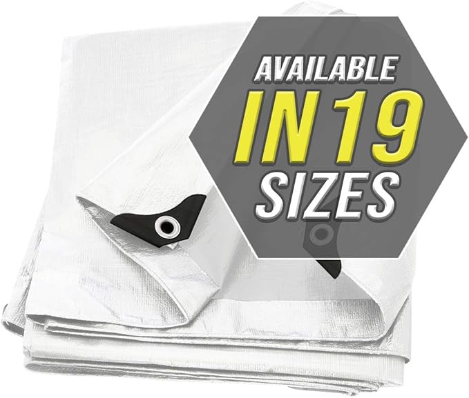Tarp Cover White Heavy Duty 20 Mill Thick Material, Waterproof 10'X12' Great for Tarpaulin Canopy Tent, Boat, RV Or Pool Cover! by Trademark Supplies (Poly Tarp 10X12 Ultra Thick)