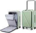 MILADA Wide Handle Luggage with Front Pocket Hardshell Aluminium Check In Suitcase with Wheels Medium 24 Inch Front Opening Checked Luggage with Spinner Wheels TSA Approved Luggage, Bamboo Green