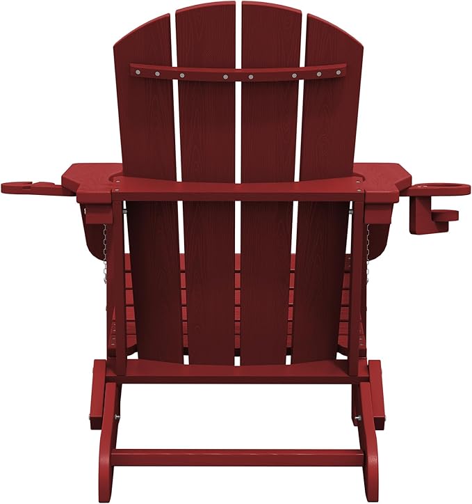 SERWALL Adirondack Chair with Cup Holders - Composite Adirondack Chairs Set of 8 HDPE Outdoor Chairs All Weather Use- Dark Red