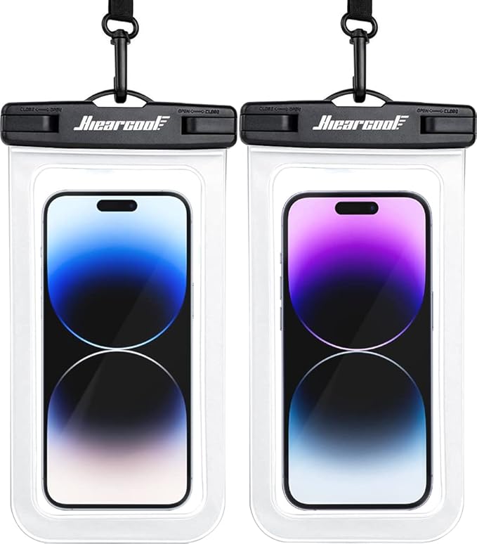 Hiearcool Waterproof Phone Pouch, Waterproof Beach Bag Compatible for iPhone 16 15 14 13 Pro Max Up to 8.3", IPX8 Cellphone Kayak Accessories, Travel Essentials for Beach -Clear-2Pack
